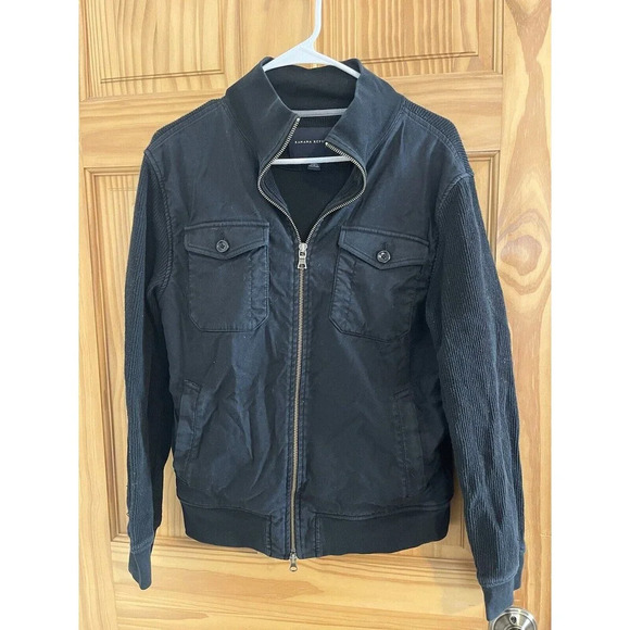 Banana Republic Other - Banana Republic Mens Black Bomber Jacket Full Zip Size Medium Woven Sweater Rib